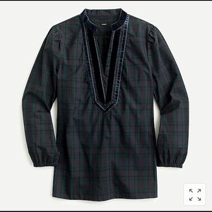 J Crew Velvet-trimmed tunic in Black Watch tartan
